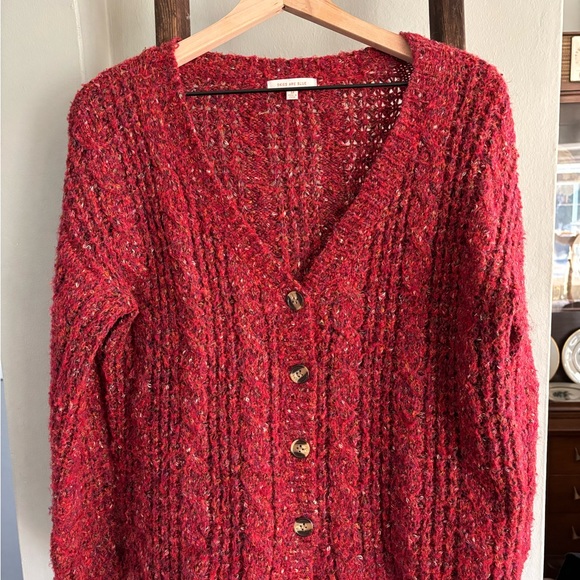 Skies Are Blue Sweaters - Skies are Blue Women's Red Button-Up Sweater